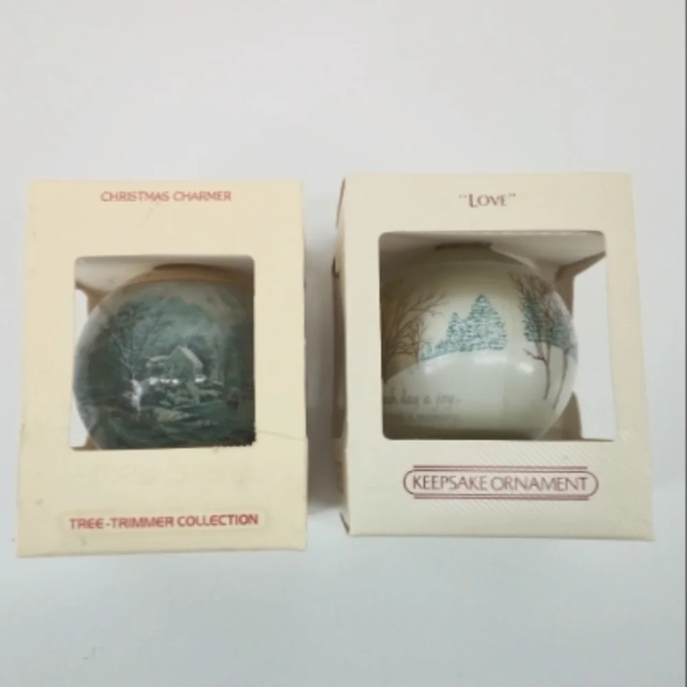 (2) NIB Vintage Hallmark Glass Ornament 1980 1983 Christmas Charmer Keepsake